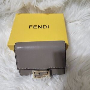 Taupe Leather Wallet with Gold Clasp, New